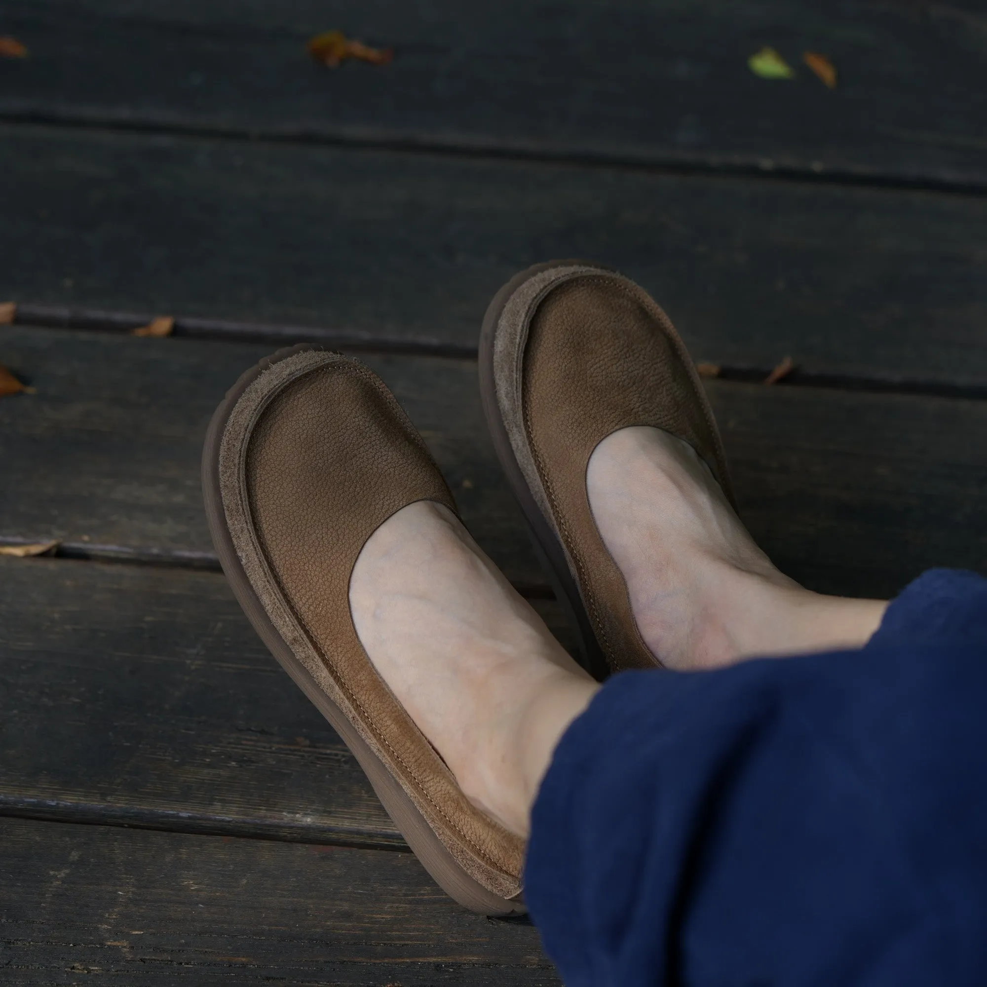 Soft Leather loafers Breathable Slip Ons Handmade in Green/Coffee/Khaki